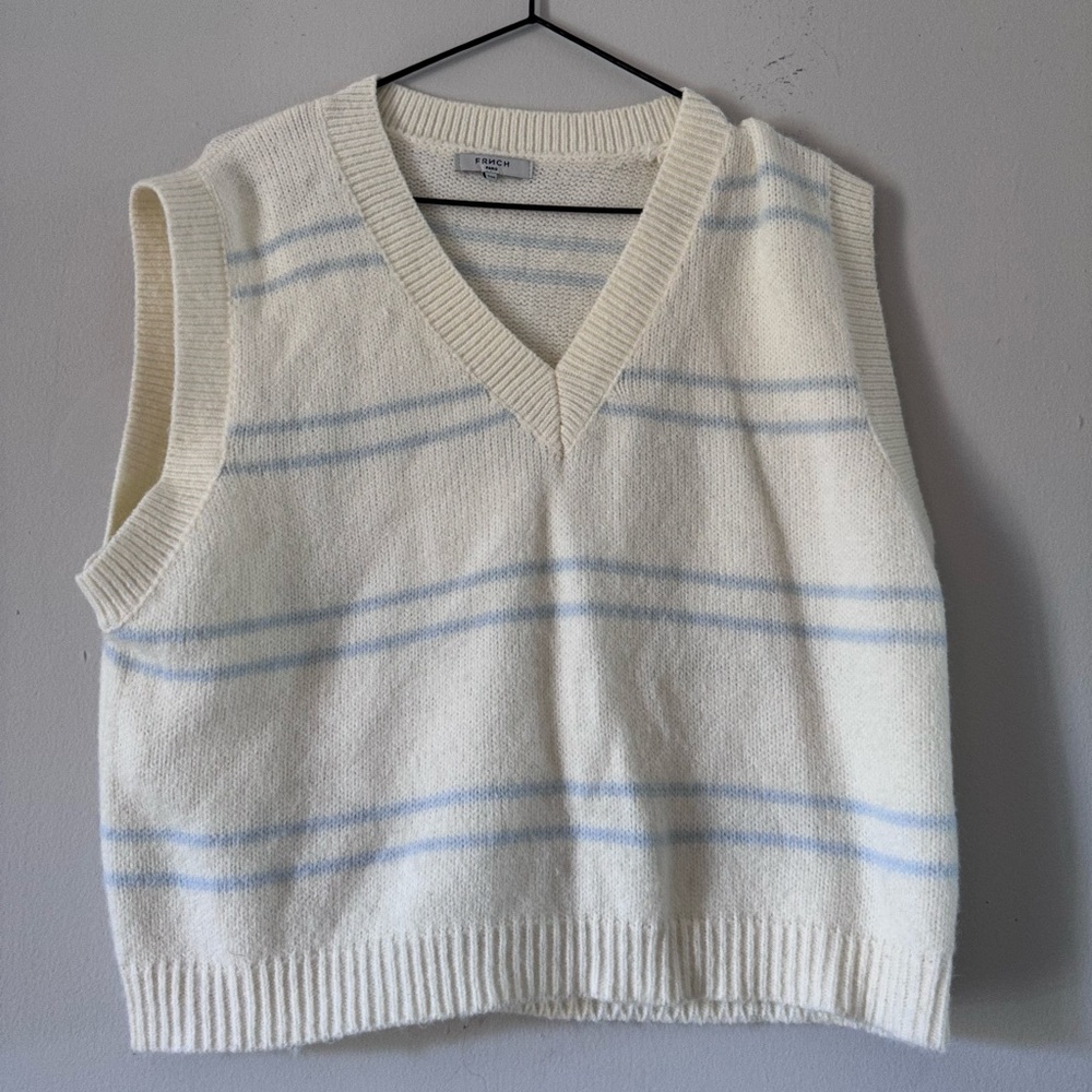FRNCH Cream and Light Blue S/M Sweater Vest